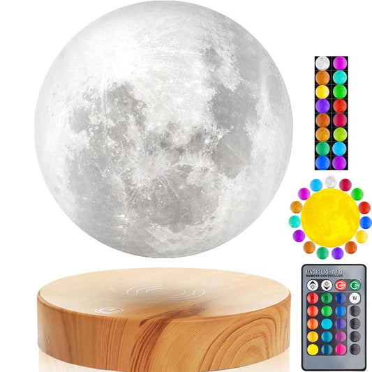 Levitating Moon Lamp,Floating Moon Lamp Spinning in Air with 3 D Printing Colorful Night Light Changing,Christmas Gifts,Room Office Decorative Lamp