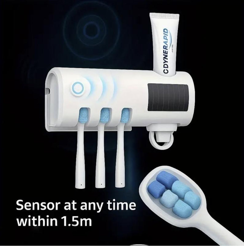 Portable Rechargeable Wall-Mounted Holder with Auto Shut-Off for Effective Cleaning and Air Drying, Toothbrush Sterilizer White Toothpaste Dispenser Toothpaste Squeezers