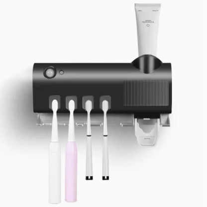 Portable Rechargeable Wall-Mounted Holder with Auto Shut-Off for Effective Cleaning and Air Drying, Toothbrush Sterilizer White Toothpaste Dispenser Toothpaste Squeezers