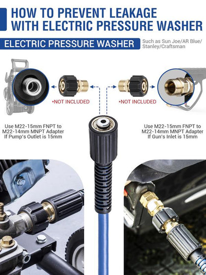32Ft Kink Resistant Pressure Washer Hose, 3500PSI 1/4" Power Washer Hose with M22 Brass Fitting, High Pressure Replacement Hose for Electric, Hose Extension for Car Wash, Patio & Garden Clean