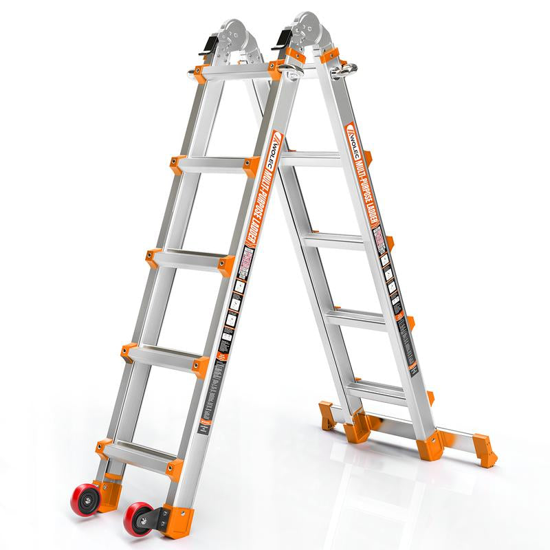 Ladder, a Frame 5 Step Ladder Extension, 17 FT Anti-Slip Multi Position & Storage Folding Ladder, 330 Lbs Security Load Telescoping Aluminum Ladders for Stairs Home Indoor Outdoor Roof