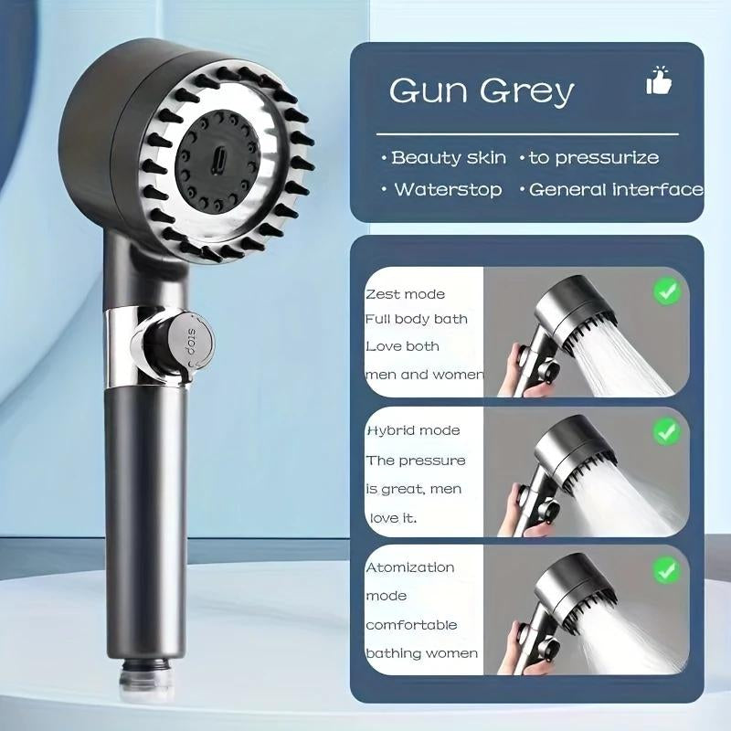 Hand-Held Filter Booster Shower Head, 4 Spray Modes, Hard Water Powerful Cleaning, Equipped with 6 Filters, Bathroom Shower Set