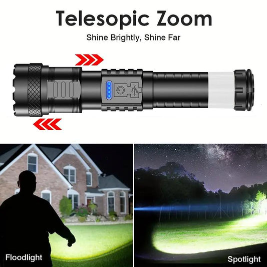 Dohelly Portable Strong Light Flashlight with 8 Light Modes, High Lumens,Strong Magnetic Attraction,Emergency Red and Blue Lights Lights, International Rescue Lights,For Hiking, Garage, Garden, Camping, Emergency, Christmas Gifts