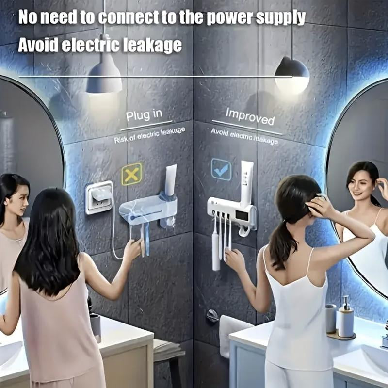 Portable Rechargeable Wall-Mounted Holder with Auto Shut-Off for Effective Cleaning and Air Drying, Toothbrush Sterilizer White Toothpaste Dispenser Toothpaste Squeezers