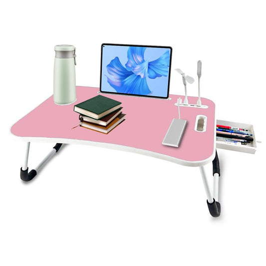 1Pc Oversized Portable Laptop Bed Table - Foldable & Durable Wooden Computer Tray with Cup Holder, Drawer, USB, Fan & Light - Ideal for Reading, Writing on Bed, Sofa, Floor - Sleek Black Design, Portable Work Station | Modern Portable Table | Sturdy