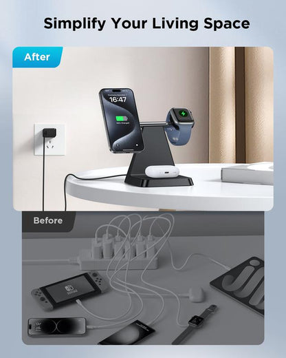 3 in 1 Charger Station Compatible with Magsafe Wireless Charger for Iphone 16/15/14/13/12 Series for Airpods Iwatch Series Wireless Charger