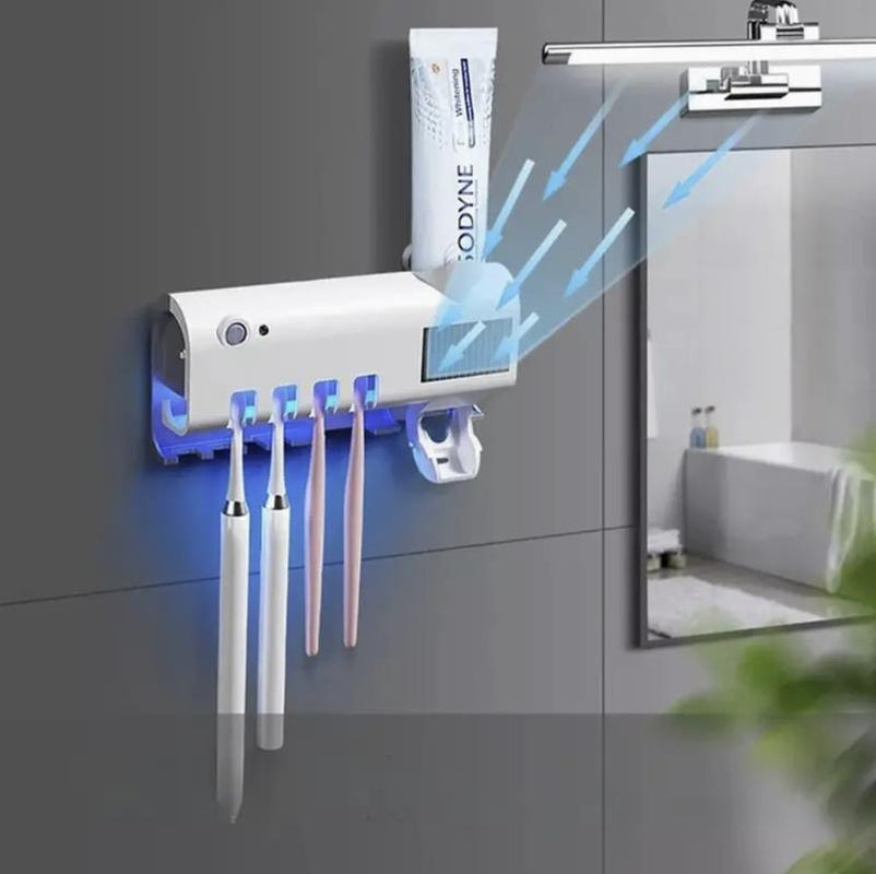 Portable Rechargeable Wall-Mounted Holder with Auto Shut-Off for Effective Cleaning and Air Drying, Toothbrush Sterilizer White Toothpaste Dispenser Toothpaste Squeezers