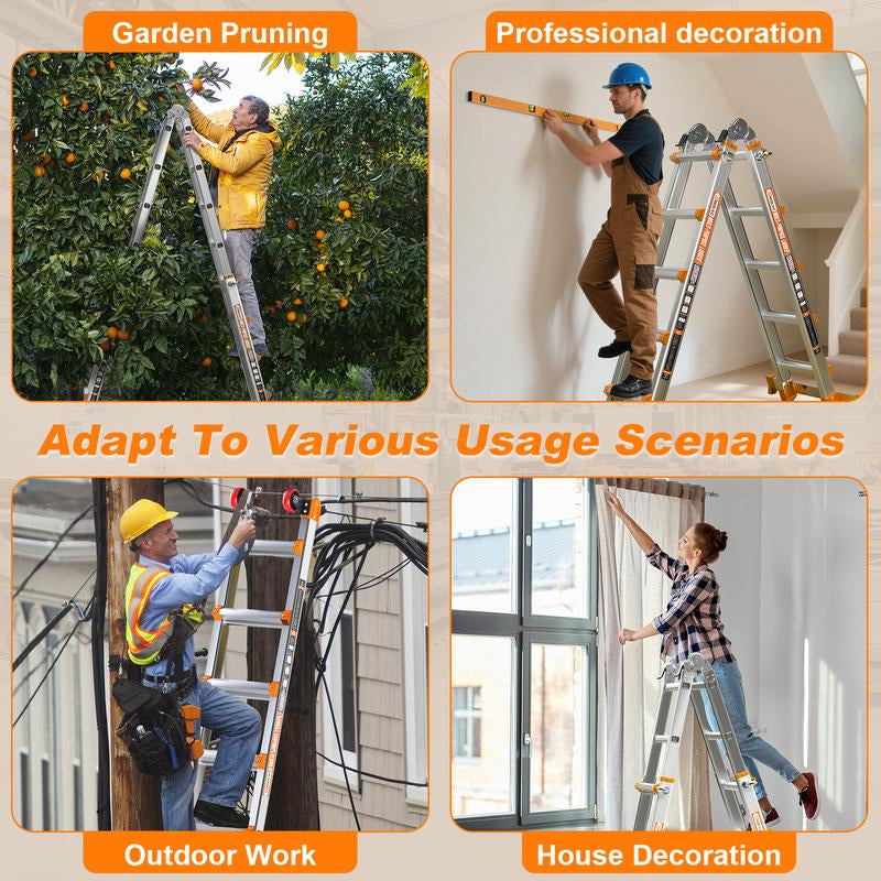 Ladder, a Frame 5 Step Ladder Extension, 17 FT Anti-Slip Multi Position & Storage Folding Ladder, 330 Lbs Security Load Telescoping Aluminum Ladders for Stairs Home Indoor Outdoor Roof