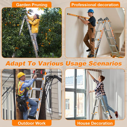 Ladder, a Frame 5 Step Ladder Extension, 17 FT Anti-Slip Multi Position & Storage Folding Ladder, 330 Lbs Security Load Telescoping Aluminum Ladders for Stairs Home Indoor Outdoor Roof