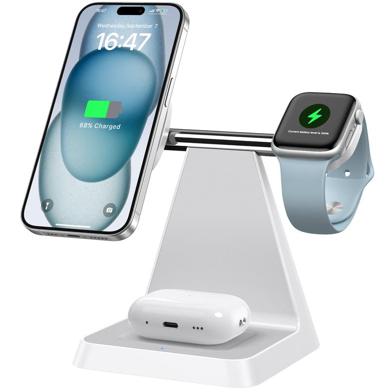 3 in 1 Charger Station Compatible with Magsafe Wireless Charger for Iphone 16/15/14/13/12 Series for Airpods Iwatch Series Wireless Charger