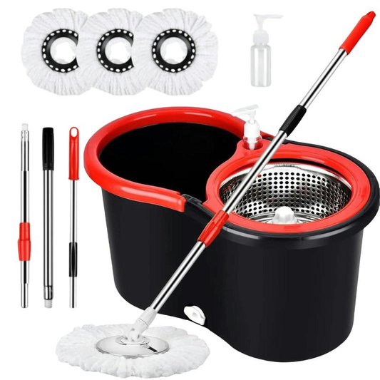 🧹 Spin Mop & Bucket with Wringer Set – 360° Rotating Mop, Stainless Steel Bucket, 3 Microfiber Replacement Heads & Adjustable Handle
