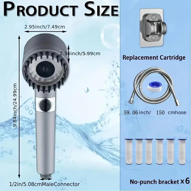 Hand-Held Filter Booster Shower Head, 4 Spray Modes, Hard Water Powerful Cleaning, Equipped with 6 Filters, Bathroom Shower Set