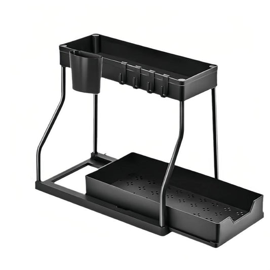 2 Pack Multi-Purpose under Sink Organizers and Storage, 2025 R-Shaped Pull Out Cabinet Organizer for Bathroom & Kitchen, under Cabinet Organizer with Hooks Hanging Cup
