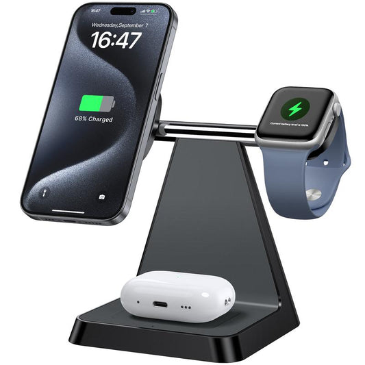 3 in 1 Charger Station Compatible with Magsafe Wireless Charger for Iphone 16/15/14/13/12 Series for Airpods Iwatch Series Wireless Charger