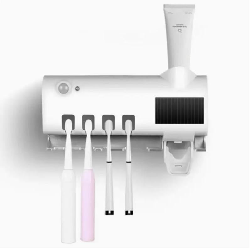 Portable Rechargeable Wall-Mounted Holder with Auto Shut-Off for Effective Cleaning and Air Drying, Toothbrush Sterilizer White Toothpaste Dispenser Toothpaste Squeezers