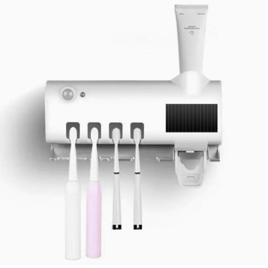 Portable Rechargeable Wall-Mounted Holder with Auto Shut-Off for Effective Cleaning and Air Drying, Toothbrush Sterilizer White Toothpaste Dispenser Toothpaste Squeezers