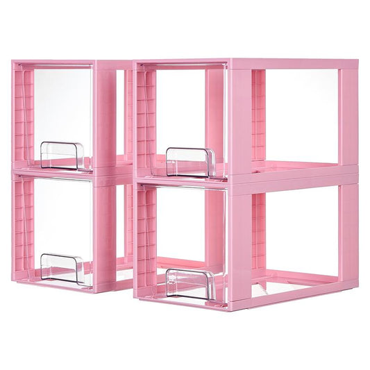 Vtopmart 4 Pack Large Stackable Storage Drawers, Pink/Black/White, Easily Assemble Acrylic Bathroom Closet Undersink Organizers and Storage, Plastic Bins for Kitchen Cabinets, Pantry, Makeup, Medicine Organization