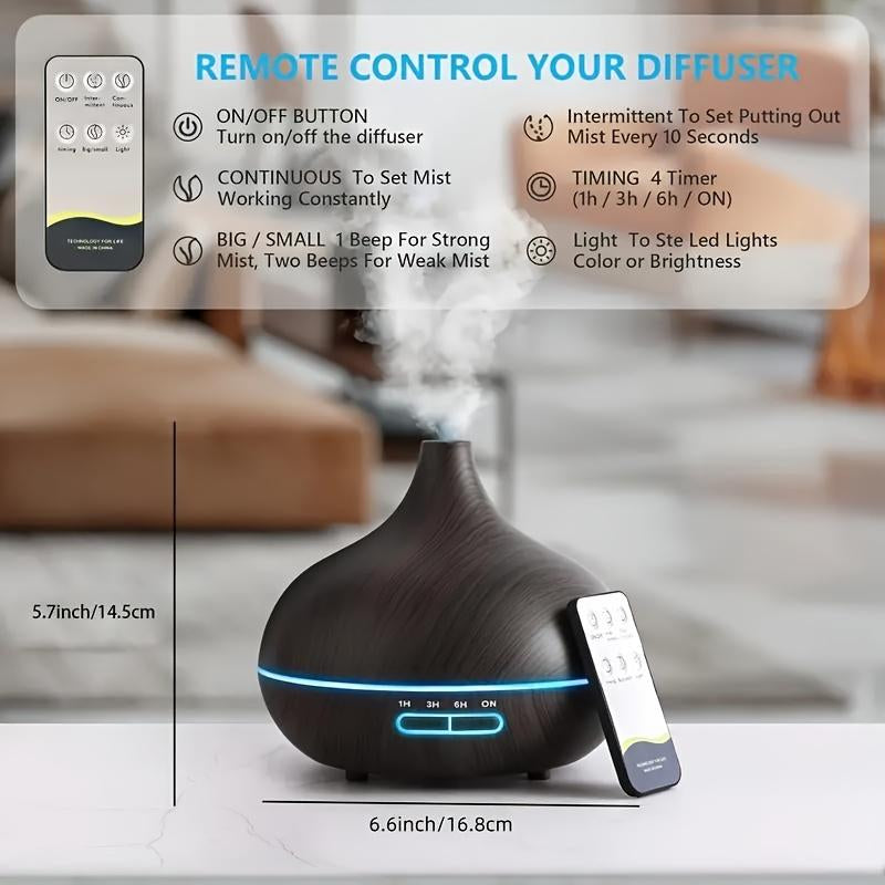 550Ml Aroma Diffuser with Remote Control Wood Grain Timer, Cool Mist Humidifier for Large Room with 6 Oil Set Fire Diffuser Bourbon Humidifier Air Purifier anti Gravity Humidifier Whisker