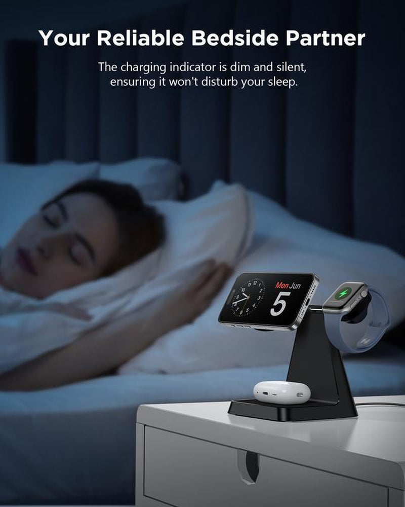 3 in 1 Charger Station Compatible with Magsafe Wireless Charger for Iphone 16/15/14/13/12 Series for Airpods Iwatch Series Wireless Charger