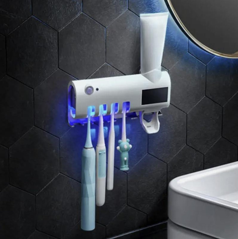 Portable Rechargeable Wall-Mounted Holder with Auto Shut-Off for Effective Cleaning and Air Drying, Toothbrush Sterilizer White Toothpaste Dispenser Toothpaste Squeezers