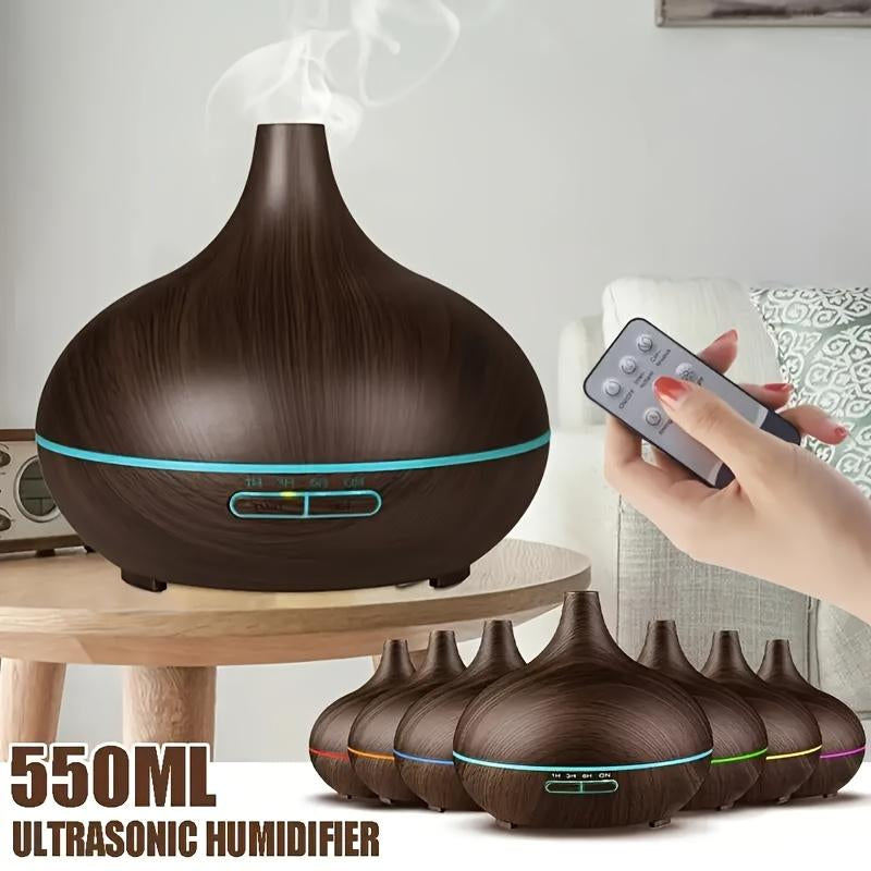 550Ml Aroma Diffuser with Remote Control Wood Grain Timer, Cool Mist Humidifier for Large Room with 6 Oil Set Fire Diffuser Bourbon Humidifier Air Purifier anti Gravity Humidifier Whisker
