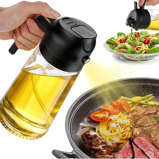 Oil Dispenser & Sprayer - 16Oz/470Ml 2-In-1 Glass Oil Container for Cooking, Air Fryer, Salad, BBQ, and Kitchen Use Utensils