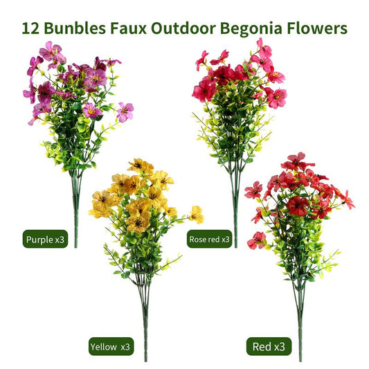 Artificial Fake Flowers Plants for Outdoors Spring Decor, 12 Bundles Colorful Faux Silk Flowers Daisy Eucalyptus Plants UV Resisitant for outside Planter Pots Front Porch Garden Patio